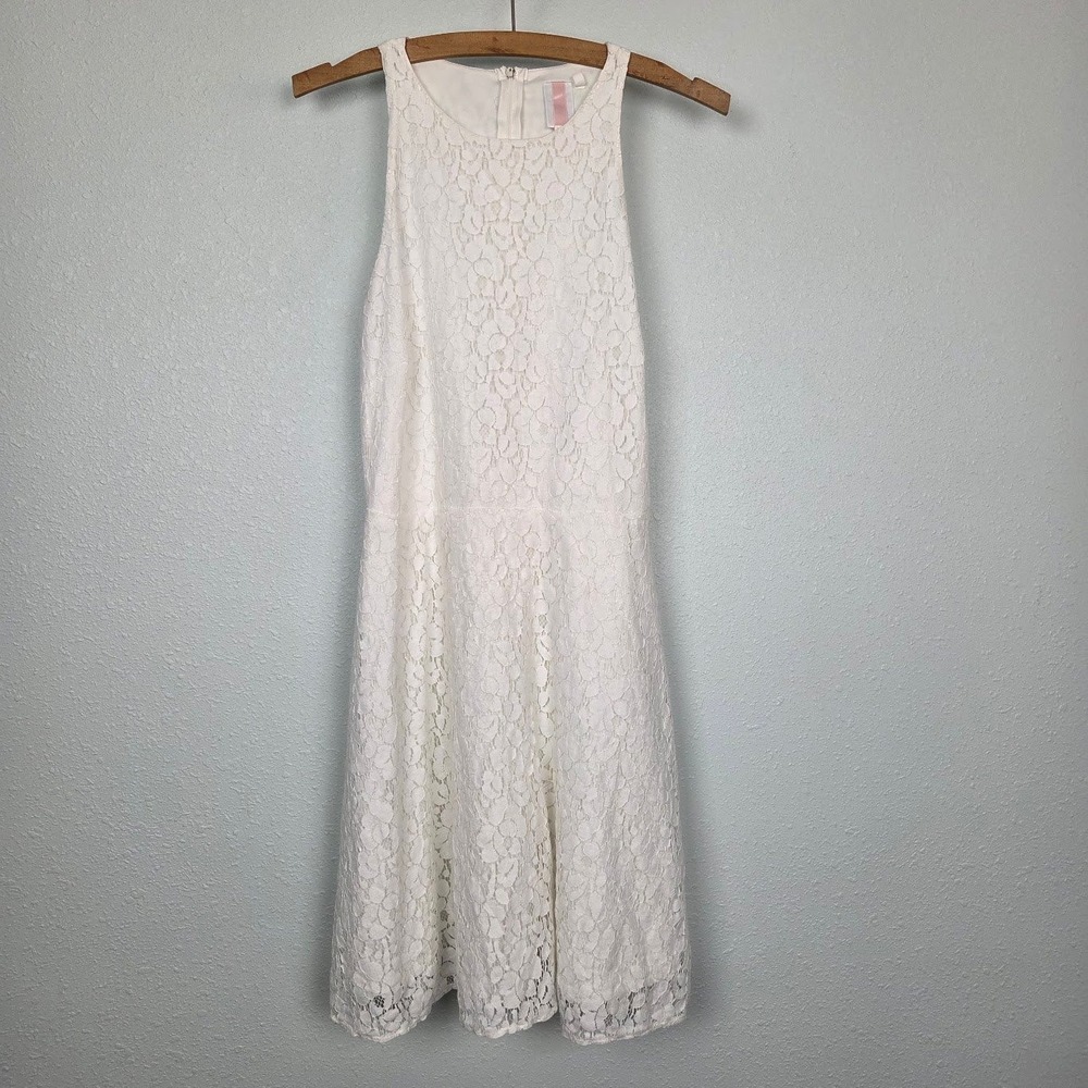 Lace Dress Women Large White Sleeveless Fit & Flare Mini